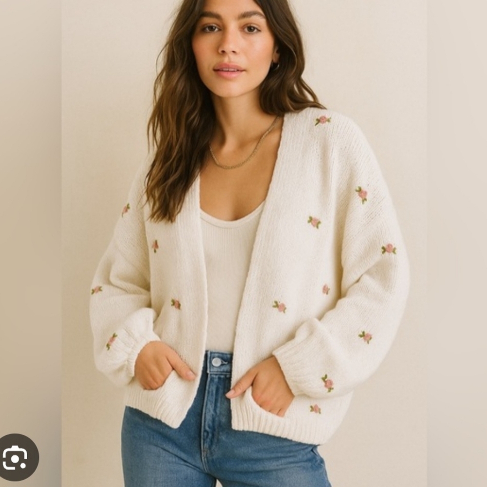 FANM  MON WINTER BLOOM PINK ROSE Wool Cardigan